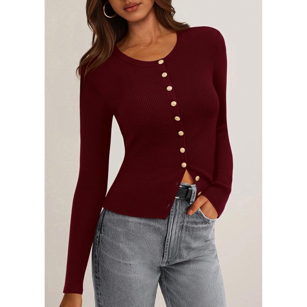 Womens Lightweight Ribbed Knit Cardigan Long Sleeve Button Up Fall Fashion - Picture 2 of 7